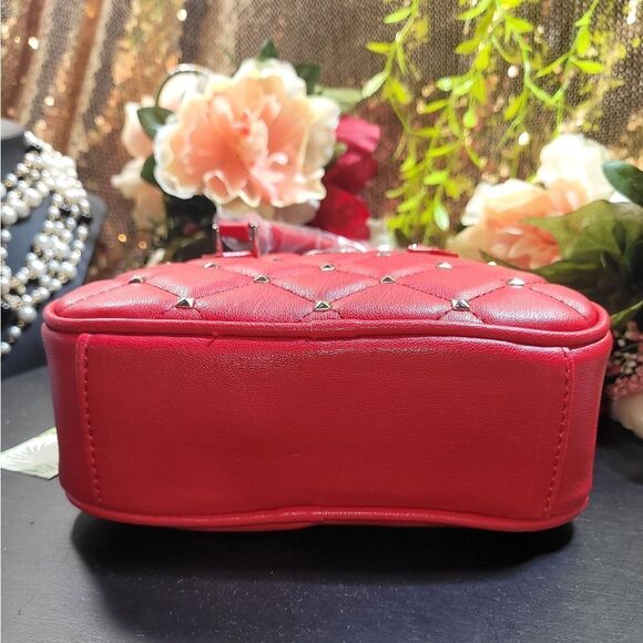 NWT Badgley Mischka Dome Studded & Quilted Convertible Top Handle Bag in Red - Picture 11 of 11